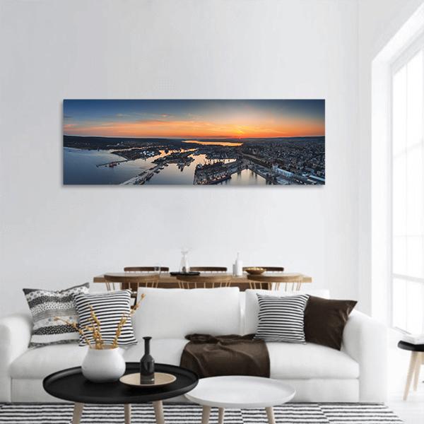 Industrial Harbor In Varna Panoramic Canvas Wall Art-1 Piece-36" x 12"-Tiaracle