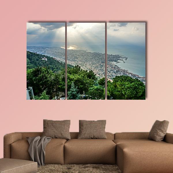 Jounieh Landscape At Sunset Canvas Wall Art-3 Horizontal-Gallery Wrap-37" x 24"-Tiaracle