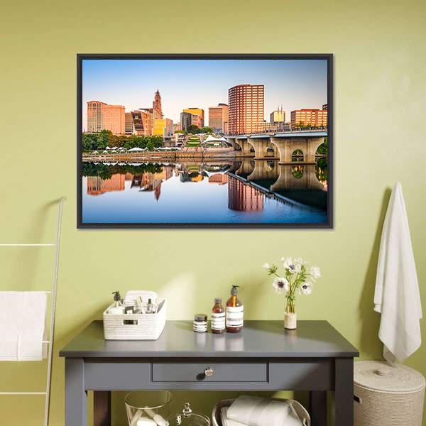 Hartford City Skyline Canvas Wall Art-5 Horizontal-Gallery Wrap-22" x 12"-Tiaracle