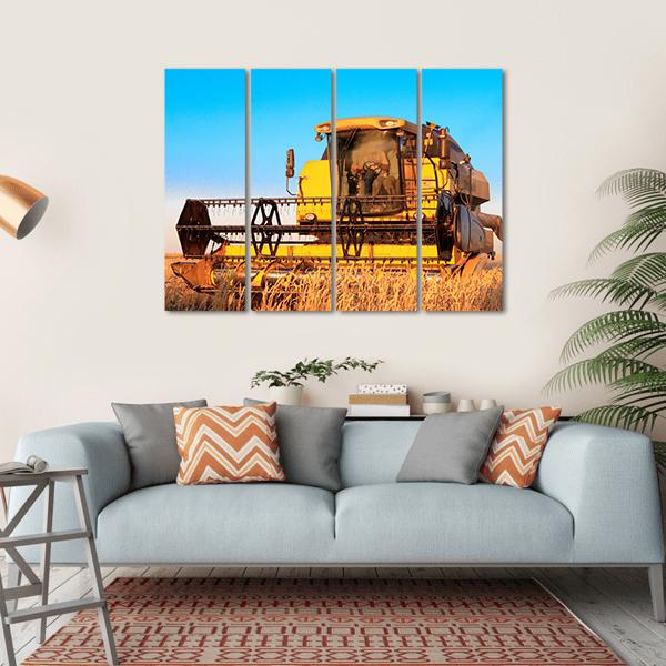 Harvest Machine In Fields Canvas Wall Art-4 Horizontal-Gallery Wrap-34" x 24"-Tiaracle