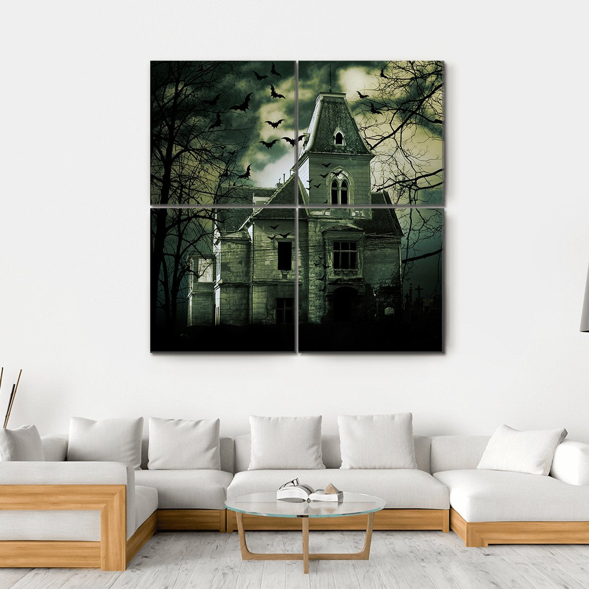 Haunted House Canvas Wall Art-4 Square-Gallery Wrap-17" x 17"-Tiaracle