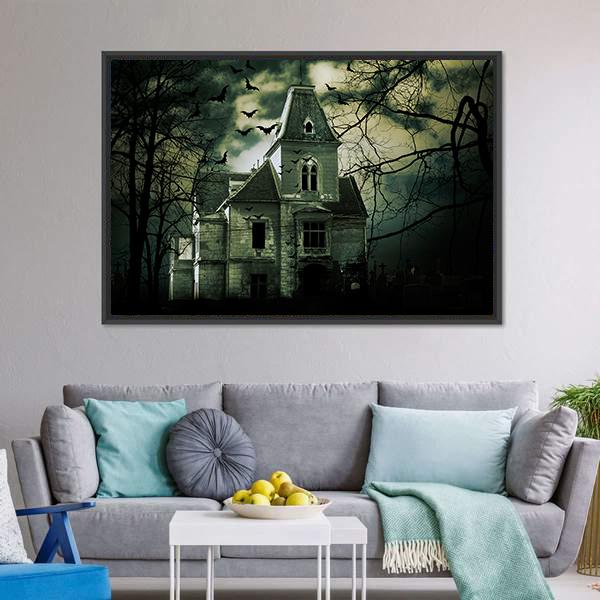 Haunted House Canvas Wall Art-3 Horizontal-Gallery Wrap-25" x 16"-Tiaracle