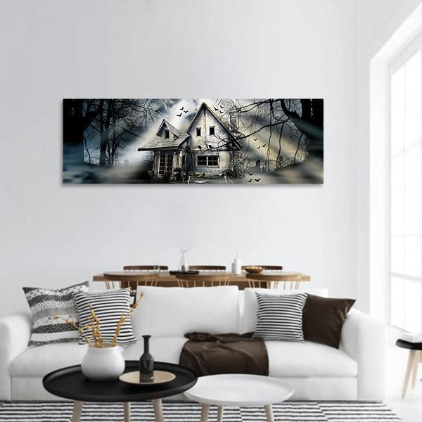Old Haunted House Panoramic Canvas Wall Art-1 Piece-36" x 12"-Tiaracle