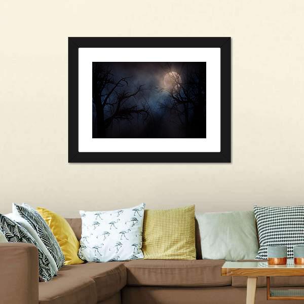 Haunted Trees Under Moon Canvas Wall Art-3 Horizontal-Gallery Wrap-25" x 16"-Tiaracle