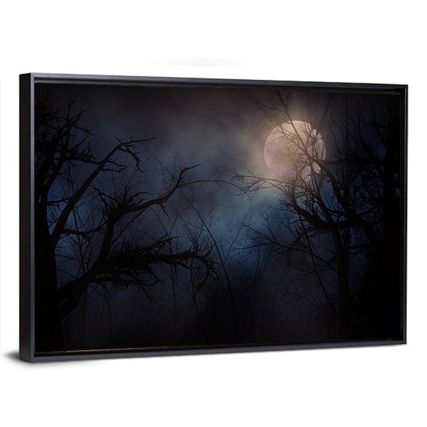 Haunted Trees Under Moon Canvas Wall Art-3 Horizontal-Gallery Wrap-25" x 16"-Tiaracle