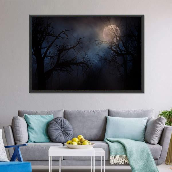 Haunted Trees Under Moon Canvas Wall Art-3 Horizontal-Gallery Wrap-25" x 16"-Tiaracle