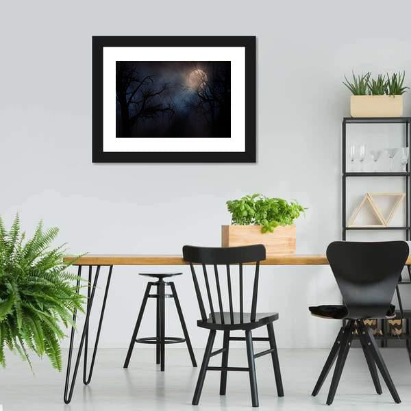 Haunted Trees Under Moon Canvas Wall Art-3 Horizontal-Gallery Wrap-25" x 16"-Tiaracle