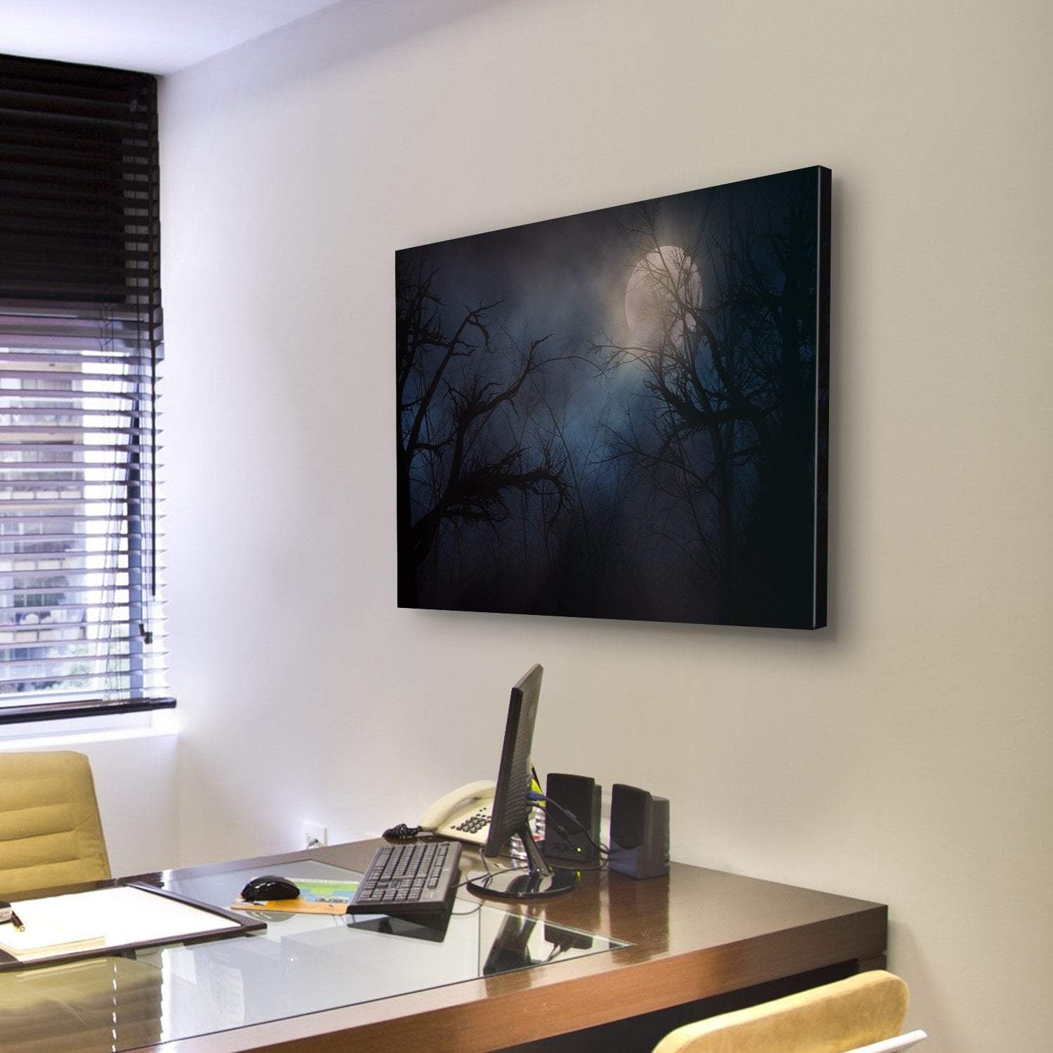 Haunted Trees Under Moon Canvas Wall Art-3 Horizontal-Gallery Wrap-25" x 16"-Tiaracle