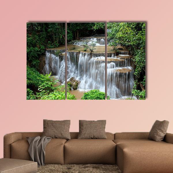 Huai Mae Khamin Waterfalls Canvas Wall Art-3 Horizontal-Gallery Wrap-37" x 24"-Tiaracle