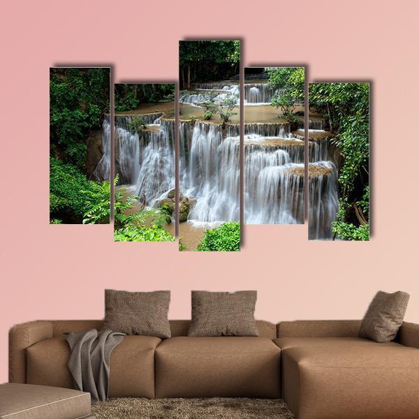 Huai Mae Khamin Waterfalls Canvas Wall Art-5 Pop-Gallery Wrap-47" x 32"-Tiaracle