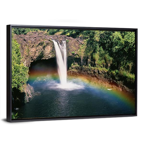 Hawaii Rainbow Falls Vertical Canvas Wall Art-3 Vertical-Gallery Wrap-12" x 25"-Tiaracle