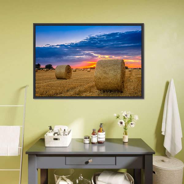 Hay Bale In Field Canvas Wall Art-3 Horizontal-Gallery Wrap-25" x 16"-Tiaracle