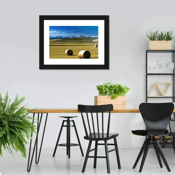 Hay Bales On A Field Canvas Wall Art-5 Horizontal-Gallery Wrap-22" x 12"-Tiaracle