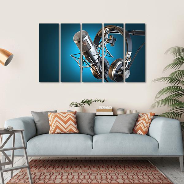 Headphones On Microphone Stand Canvas Wall Art-5 Horizontal-Gallery Wrap-22" x 12"-Tiaracle
