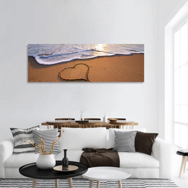 Heart On Beach Panoramic Canvas Wall Art-1 Piece-36" x 12"-Tiaracle