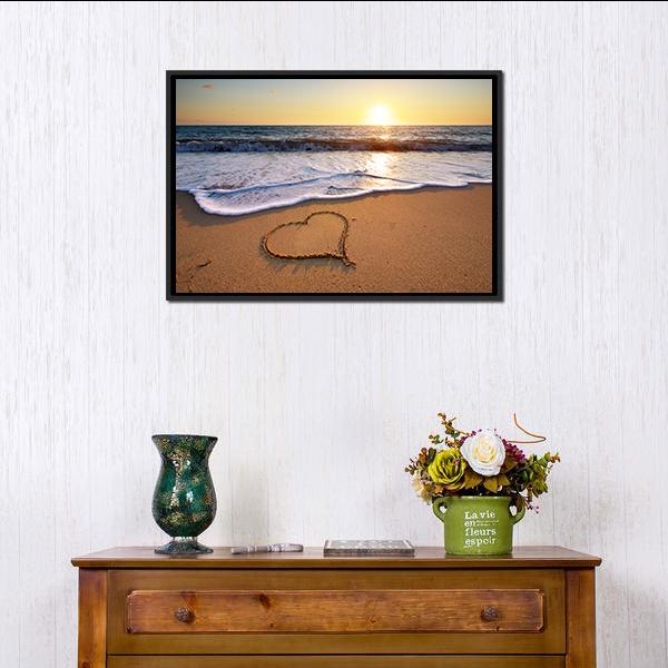Heart On Beach Panoramic Canvas Wall Art-1 Piece-36" x 12"-Tiaracle