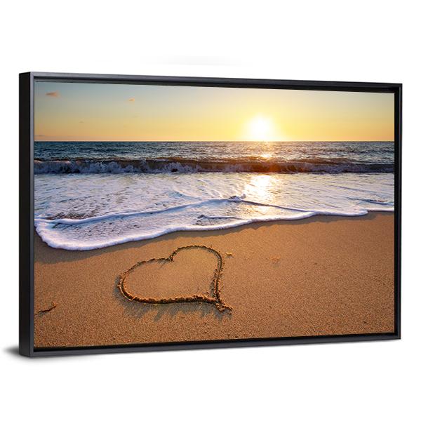 Heart On Beach Panoramic Canvas Wall Art-1 Piece-36" x 12"-Tiaracle