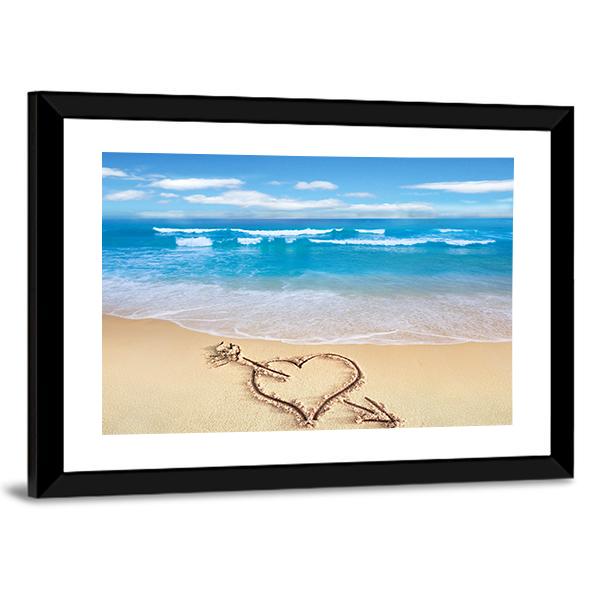 Heart On Beach Shore Canvas Wall Art-5 Horizontal-Gallery Wrap-22" x 12"-Tiaracle