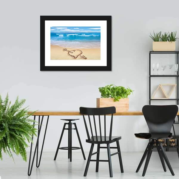 Heart On Beach Shore Canvas Wall Art-5 Horizontal-Gallery Wrap-22" x 12"-Tiaracle