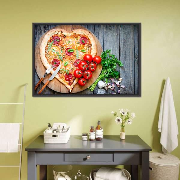 Heart Shaped Pizza Canvas Wall Art-1 Piece-Floating Frame-24" x 16"-Tiaracle