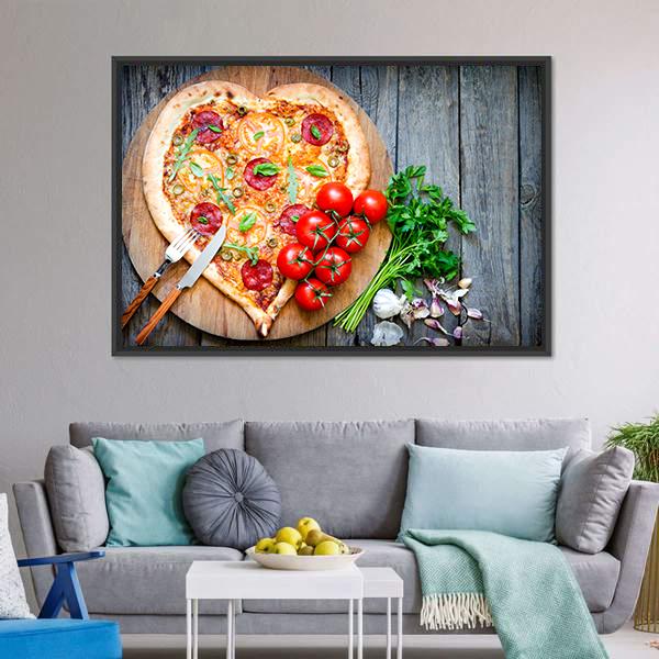 Heart Shaped Pizza Canvas Wall Art-5 Horizontal-Gallery Wrap-22" x 12"-Tiaracle