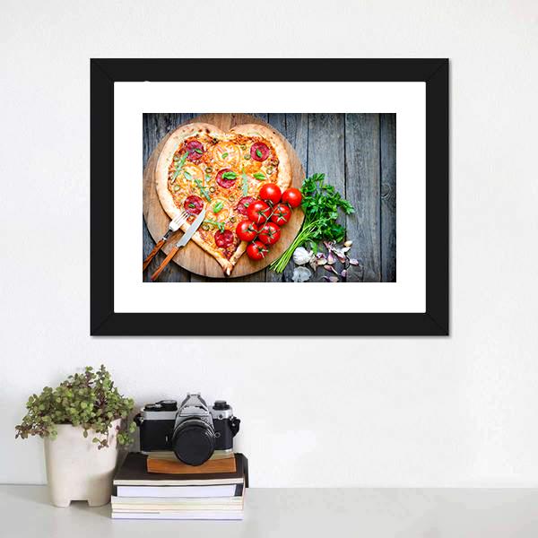 Heart Shaped Pizza Canvas Wall Art-1 Piece-Framed Print-20" x 16"-Tiaracle