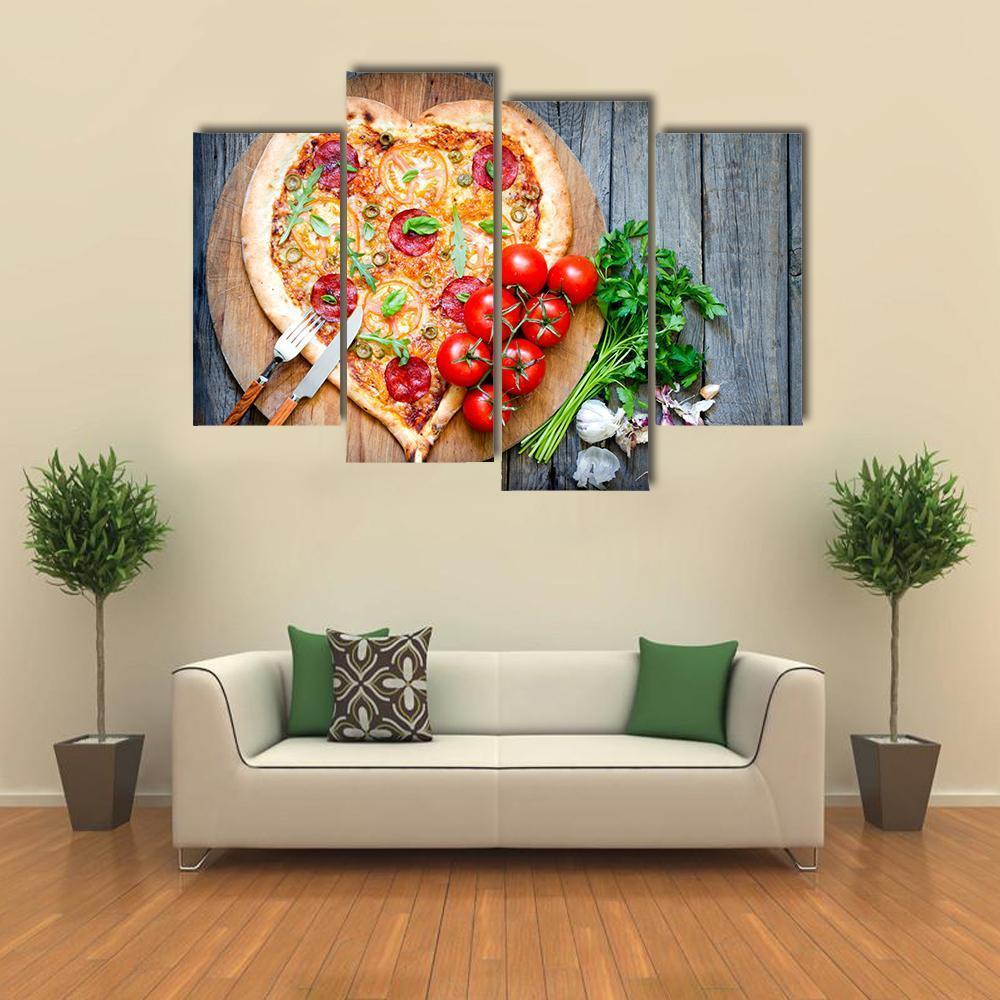 Heart Shaped Pizza Canvas Wall Art-4 Pop-Gallery Wrap-50" x 32"-Tiaracle