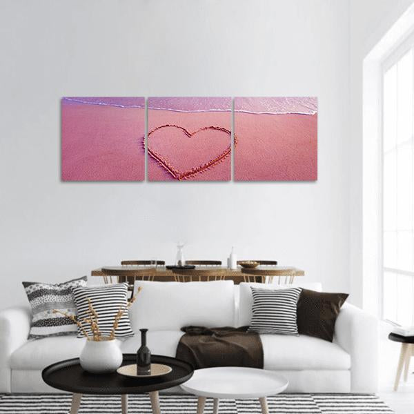 Pink Heart On Sand Panoramic Canvas Wall Art-3 Piece-25" x 08"-Tiaracle