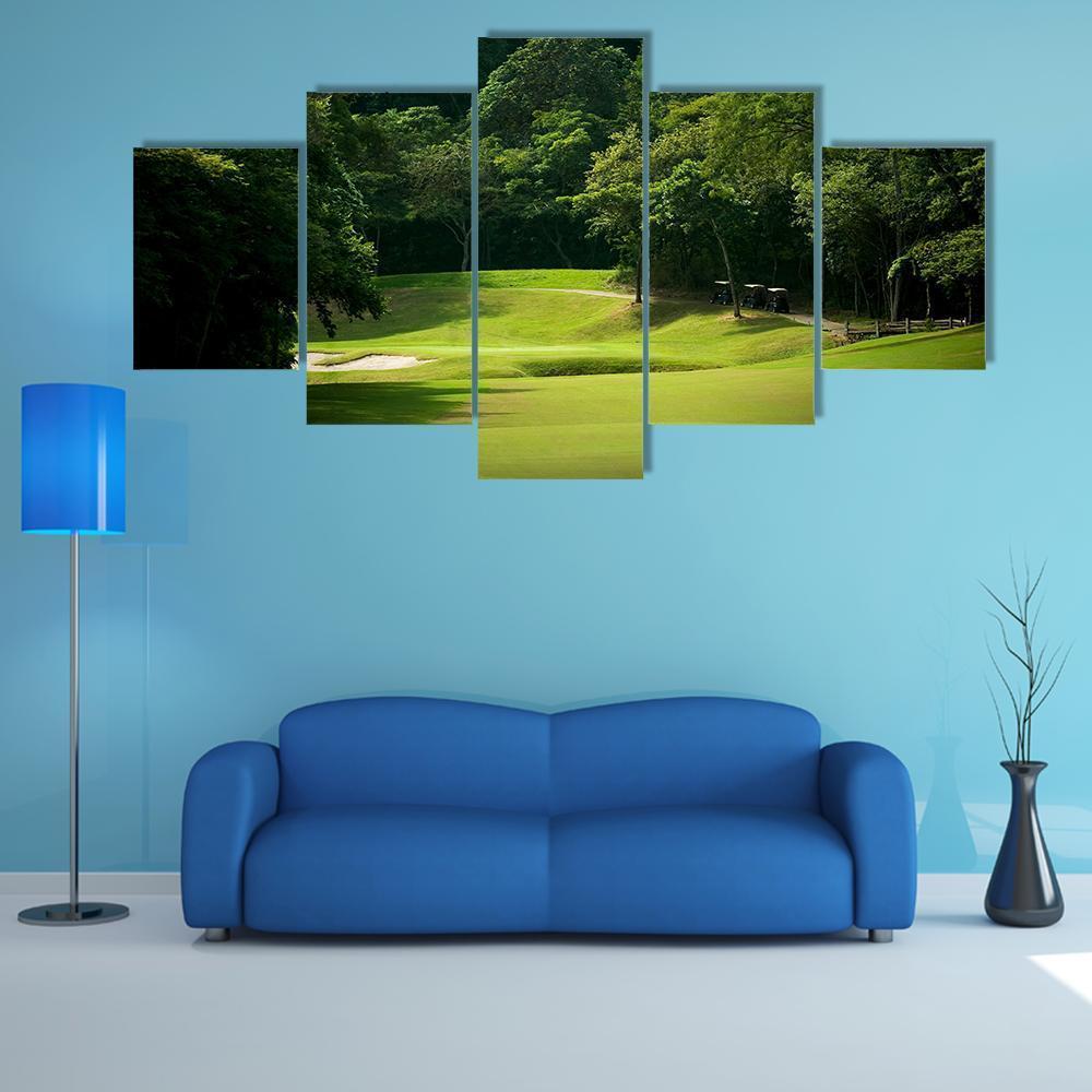 Heavily Forrested Golf Fairway Canvas Wall Art-5 Star-Gallery Wrap-62" x 32"-Tiaracle