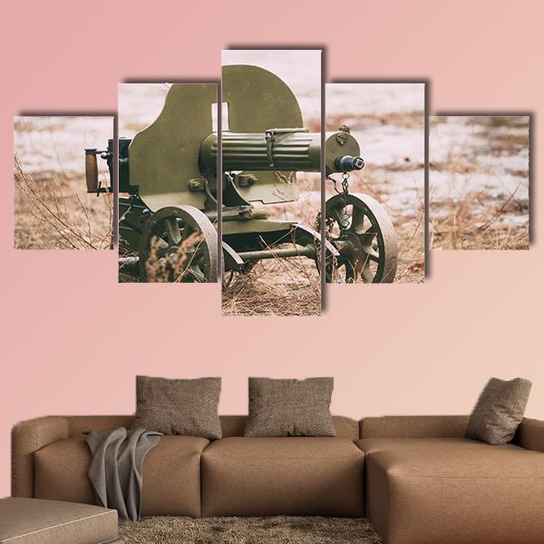 Heavy Machine Gun Canvas Wall Art-5 Star-Gallery Wrap-62" x 32"-Tiaracle