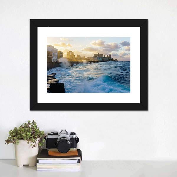 Heavy Swell In Havana Seafront Canvas Wall Art-1 Piece-Framed Print-20" x 16"-Tiaracle