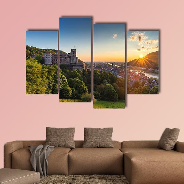 Heidelberg Castle At Sunrise Canvas Wall Art-4 Pop-Gallery Wrap-50" x 32"-Tiaracle