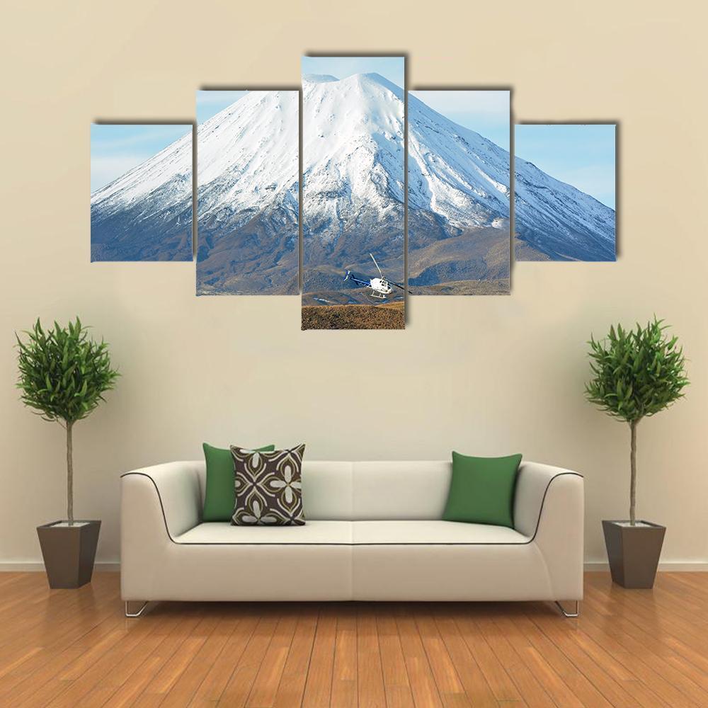 Helicopter Fly Around Mount Ngauruhoe Canvas Wall Art-5 Star-Gallery Wrap-62" x 32"-Tiaracle