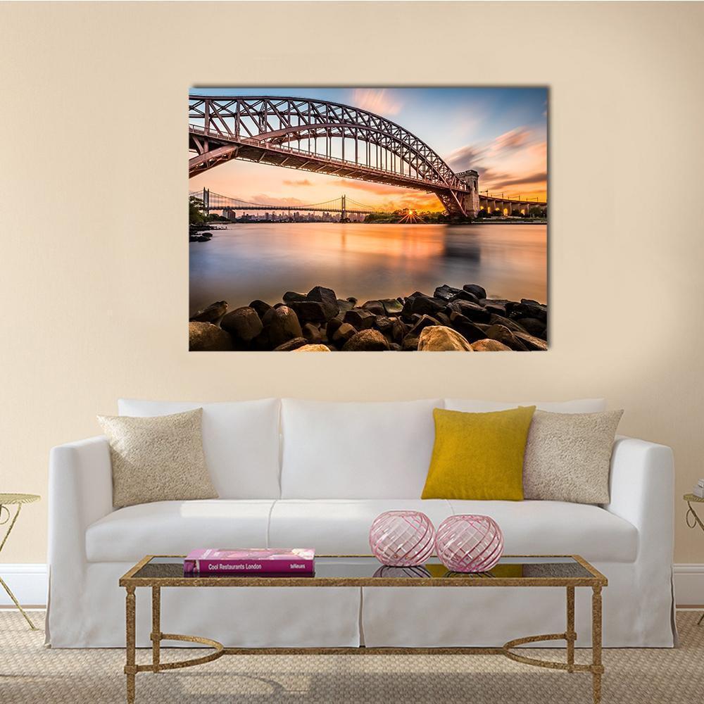 Hell Gate & Triboro Bridge Canvas Wall Art-1 Piece-Gallery Wrap-36" x 24"-Tiaracle