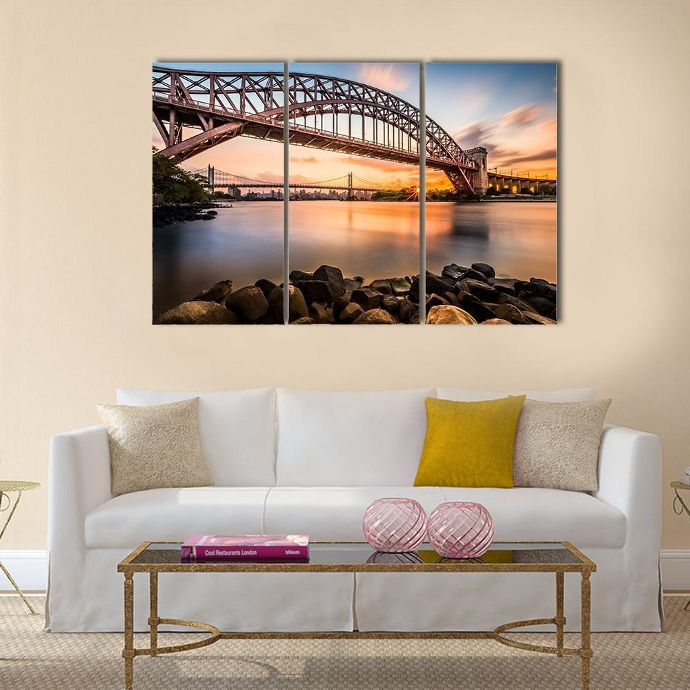 Hell Gate & Triboro Bridge Canvas Wall Art-3 Horizontal-Gallery Wrap-37" x 24"-Tiaracle