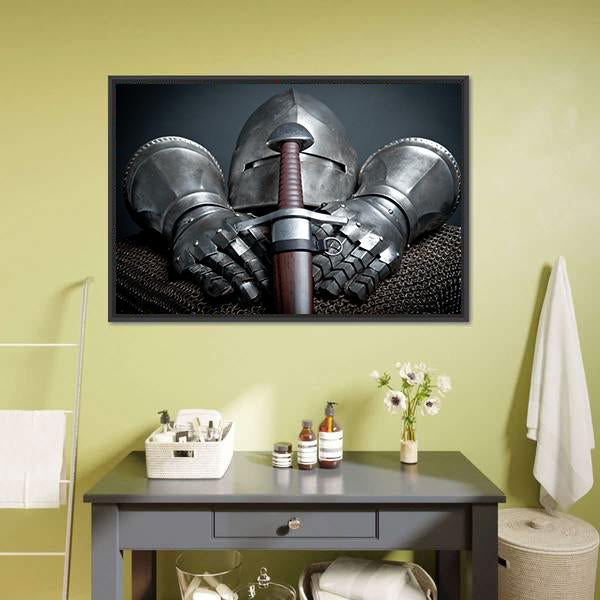 Helmet Gloves & Sword Canvas Wall Art-3 Horizontal-Gallery Wrap-25" x 16"-Tiaracle