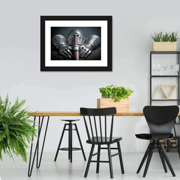 Helmet Gloves & Sword Canvas Wall Art-5 Horizontal-Gallery Wrap-22" x 12"-Tiaracle