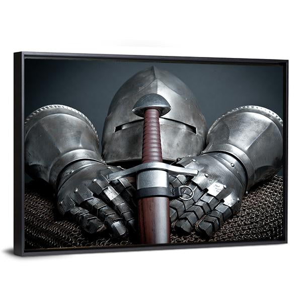 Helmet Gloves & Sword Canvas Wall Art-5 Horizontal-Gallery Wrap-22" x 12"-Tiaracle