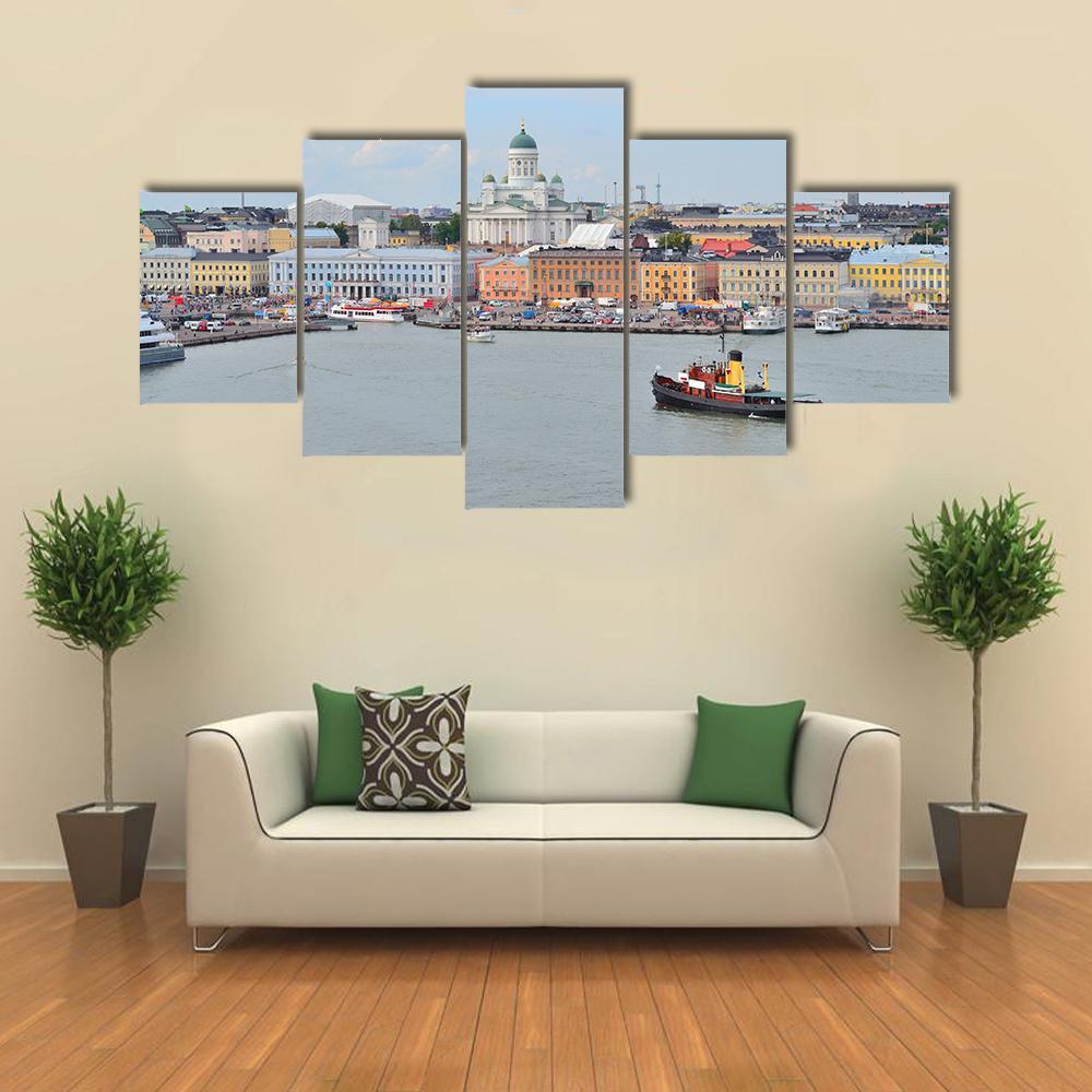 Helsinki From Harbour Canvas Wall Art-5 Star-Gallery Wrap-62" x 32"-Tiaracle
