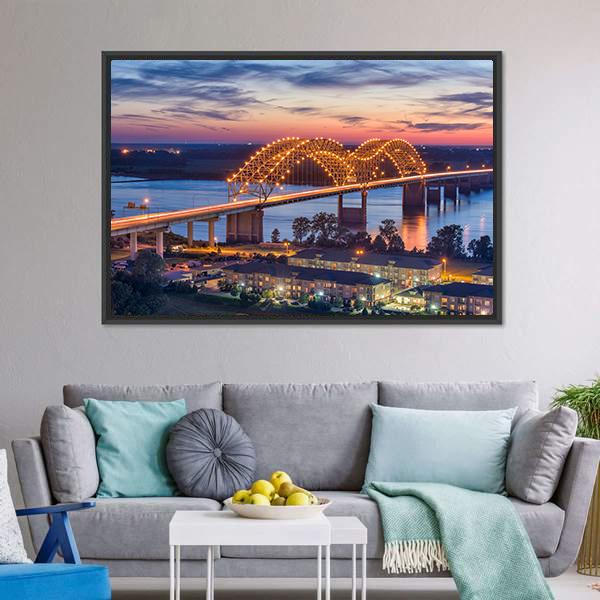 Hernando De Soto Bridge Canvas Wall Art-3 Horizontal-Gallery Wrap-25" x 16"-Tiaracle