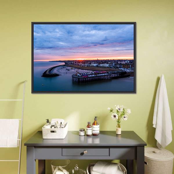 Herne Bay Pier At Sunrise Canvas Wall Art-1 Piece-Floating Frame-24" x 16"-Tiaracle