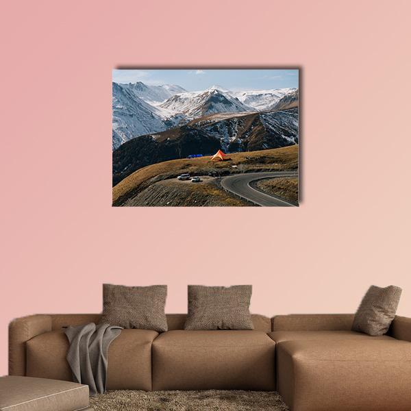 High Mountains Covered With Snow Canvas Wall Art-1 Piece-Gallery Wrap-48" x 32"-Tiaracle