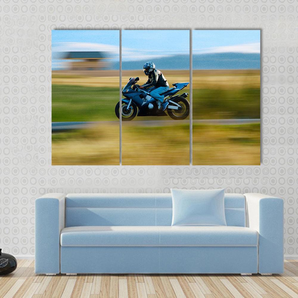 High Speed Motorbike Canvas Wall Art-3 Horizontal-Gallery Wrap-37" x 24"-Tiaracle