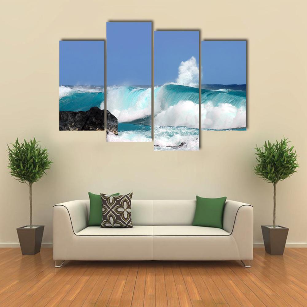 High Waves On Island Hawaii Canvas Wall Art-4 Pop-Gallery Wrap-50" x 32"-Tiaracle