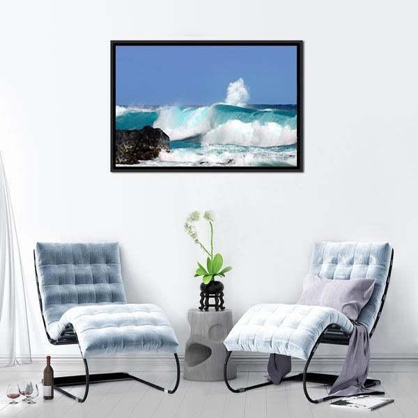 High Waves On Island Hawaii Canvas Wall Art-3 Horizontal-Gallery Wrap-25" x 16"-Tiaracle