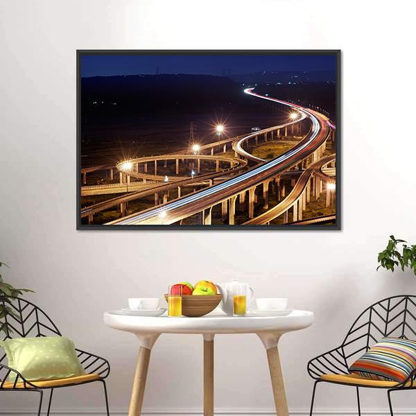 Highway At Night Taiwan Canvas Wall Art-3 Horizontal-Gallery Wrap-25" x 16"-Tiaracle