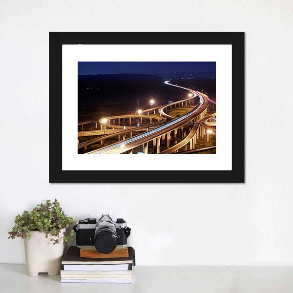 Highway At Night Taiwan Canvas Wall Art-1 Piece-Framed Print-20" x 16"-Tiaracle