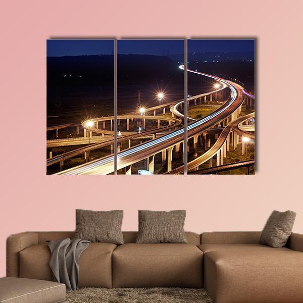 Highway At Night Taiwan Canvas Wall Art-3 Horizontal-Gallery Wrap-37" x 24"-Tiaracle
