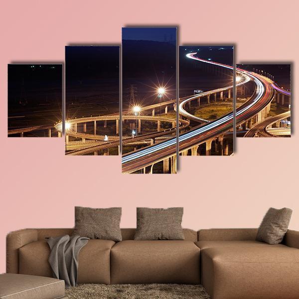 Highway At Night Taiwan Canvas Wall Art-5 Star-Gallery Wrap-62" x 32"-Tiaracle