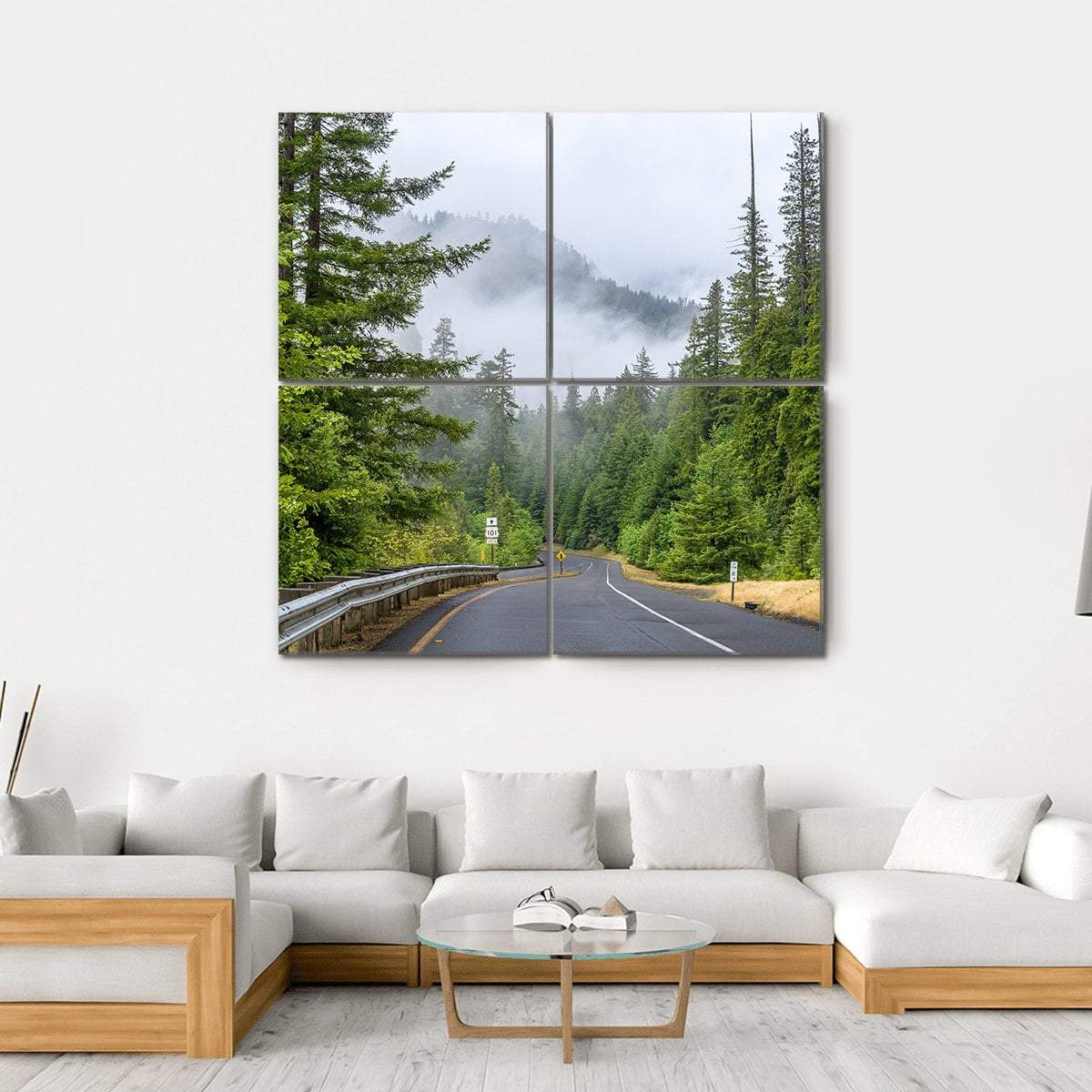 Highway In Redwood Forest Canvas Wall Art-4 Square-Gallery Wrap-17" x 17"-Tiaracle